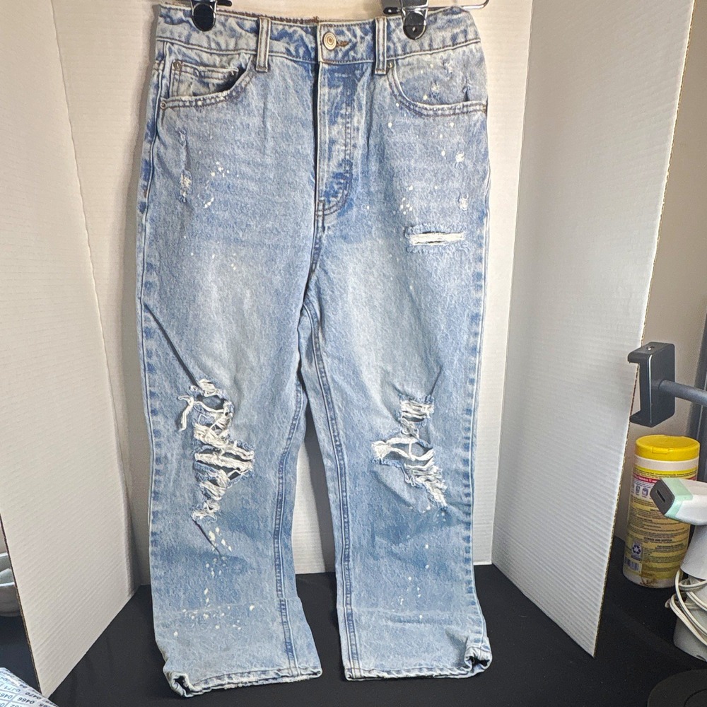 No Boundaries Girls Jeans Size 7 Light Wash Blue Straight Leg Button Denim